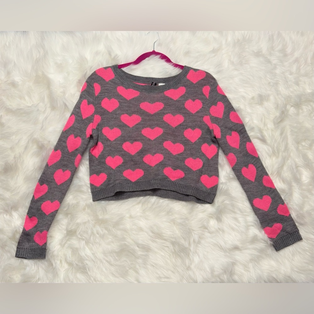 Gray Sweater with Pink Hearts